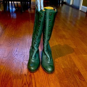 Vintage style green leather boots